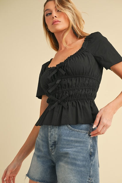 Front Bow Short Sleeve Petra Top – outfit idea for women | Ro + Ivy