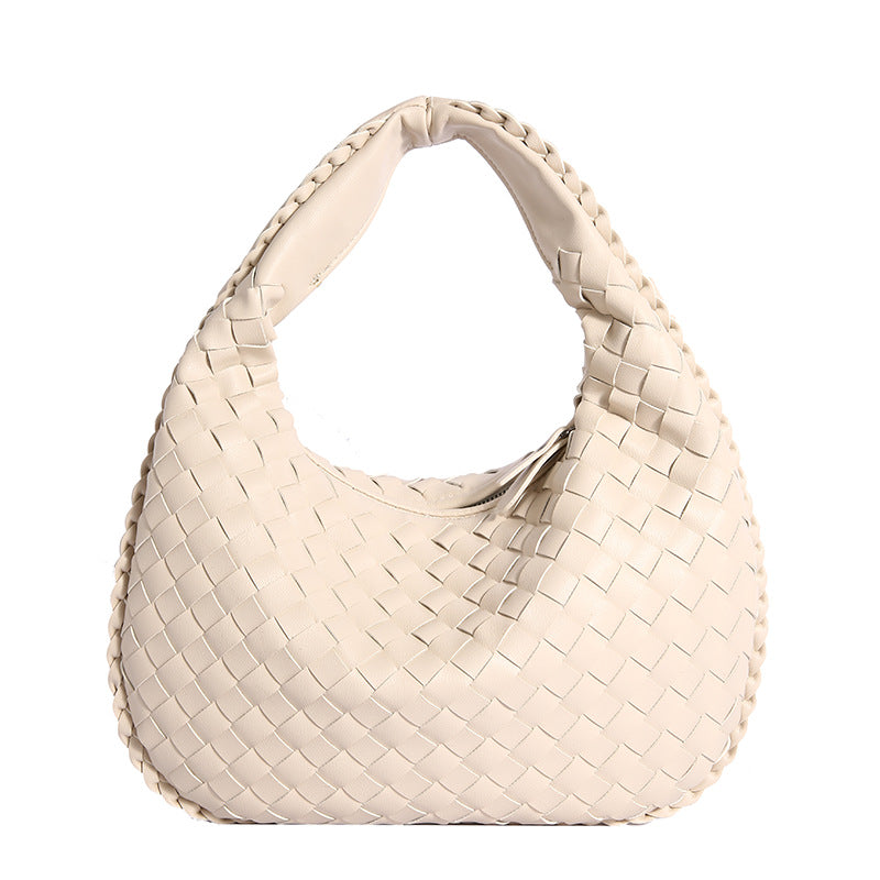 Butter Soft Vegan Pu Leather Woven Design Structured Handbag — Elegant Everyday Style - Bone