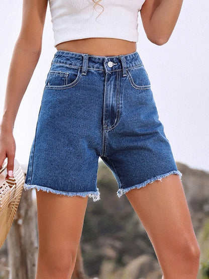 Raw Hem High Waist Denim Shorts - Shorts
