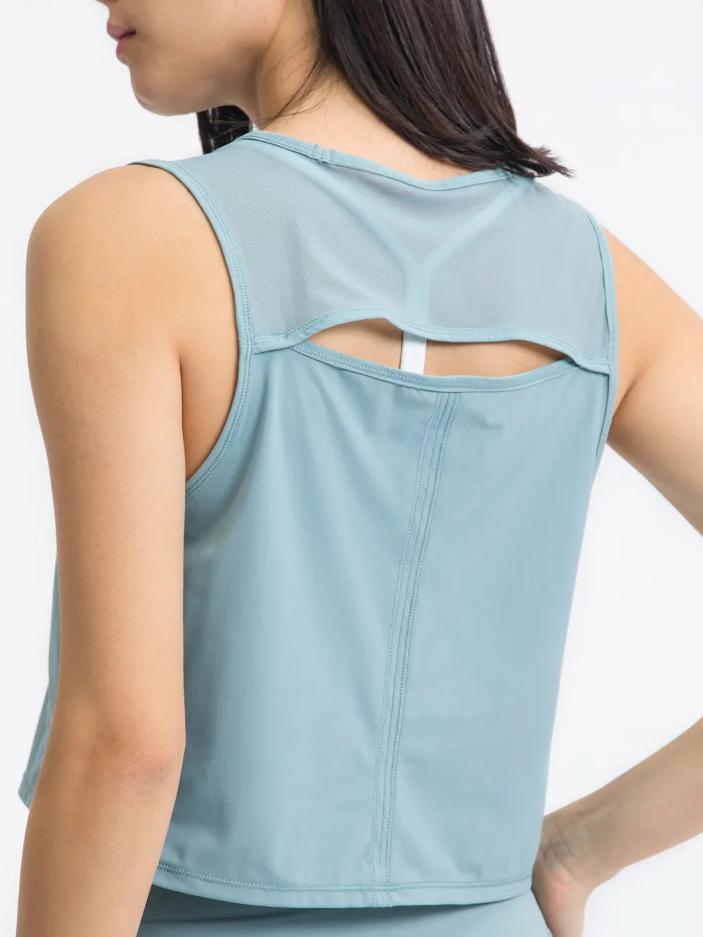 Open Back Slit Round Neck Activewear Tank Top
