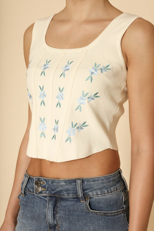 Exclusive In-House Floral Design Cropped Corset Tank Top — Feminine Everyday Style - Tank top
