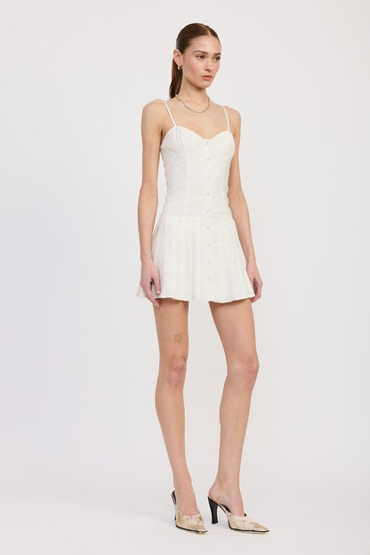 Spaghetti Strap Drop Waist with Pleated Skirt Mini Dress – outfit idea for women | Ro + Ivy