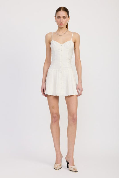 Spaghetti Strap Drop Waist with Pleated Skirt Mini Dress – outfit idea for women | Ro + Ivy