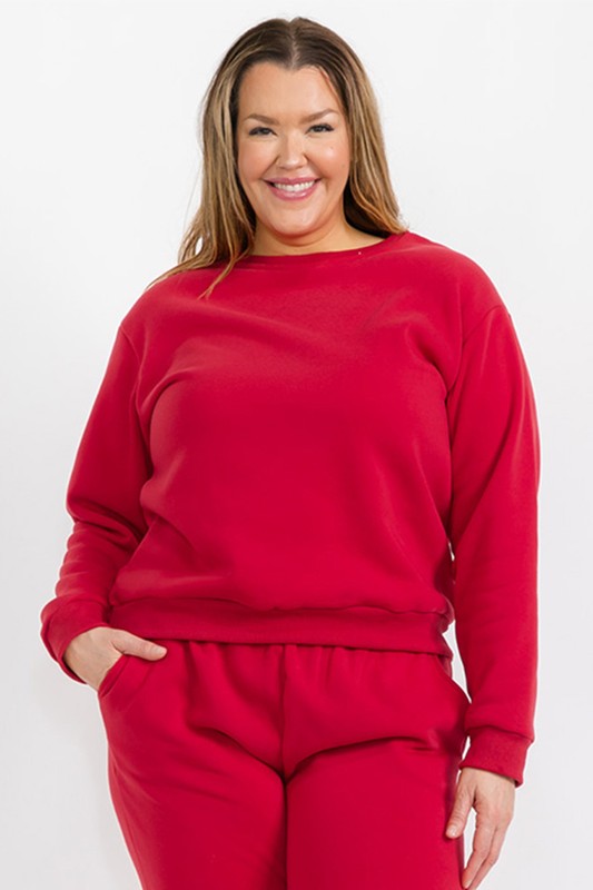 Classic Poly Fleece Crewneck Pullover Sweatshirt Plus Size - Ro + Ivy