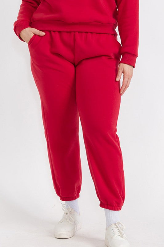 Women's Fleece Elastic Waist Sweatpants Plus Size - Ro + Ivy