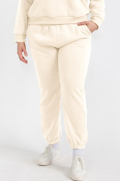 Women's Fleece Elastic Waist Sweatpants Plus Size - Ro + Ivy