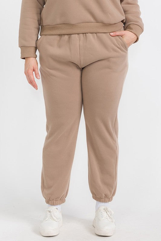 Women's Fleece Elastic Waist Sweatpants Plus Size - Ro + Ivy