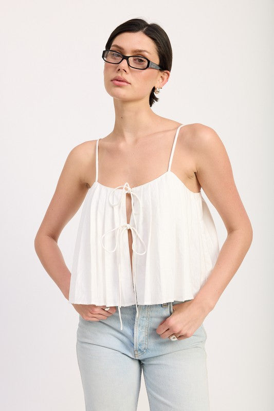 Pleated Tie Front Cami Top – OFF WHITE outfit idea for women | Ro + Ivy