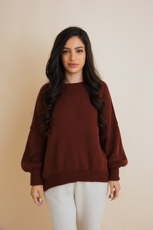 Brick One Size Exposed Seam Oversized Round Neck Sweater | Trendy Sweaters Outfit Idea for Women by Ro + Ivy | Elevated Basics, Modern Comfort & Style