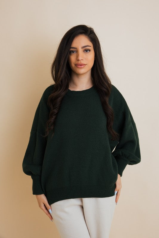 Dark Green One Size Exposed Seam Oversized Round Neck Sweater | Trendy Sweaters Outfit Idea for Women by Ro + Ivy | Elevated Basics, Modern Comfort & Style