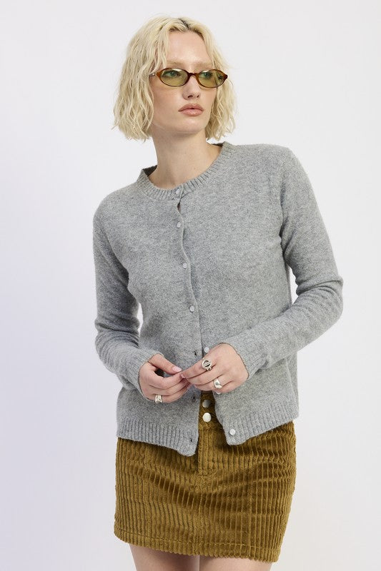 HEATHER GREY Classic Fitted Button Up Cardigan | Trendy Cardigans Outfit Idea for Women by Ro + Ivy | Elevated Basics, Modern Comfort & Style