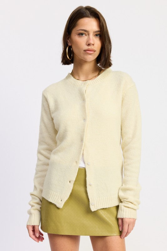 PALE YELLOW Classic Fitted Button Up Cardigan | Trendy Cardigans Outfit Idea for Women by Ro + Ivy | Elevated Basics, Modern Comfort & Style