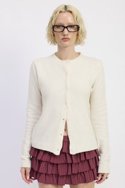 OFF WHITE Classic Fitted Button Up Cardigan | Trendy Cardigans Outfit Idea for Women by Ro + Ivy | Elevated Basics, Modern Comfort & Style