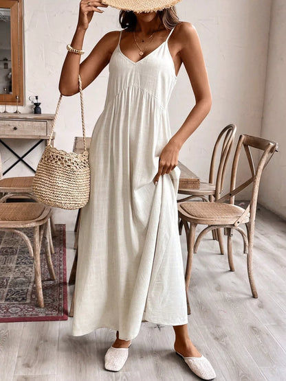 Women's Flowy Spaghetti Strap Maxi Dress - Maxi Dresses