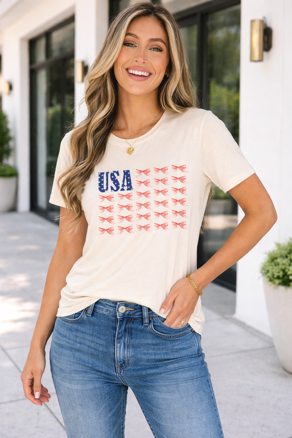 God Bless America Patriotic Graphic Tee Duo — Relaxed Soft Flattering Summer Style - Sylvie Bow Flag Graphic/Graphic Tees