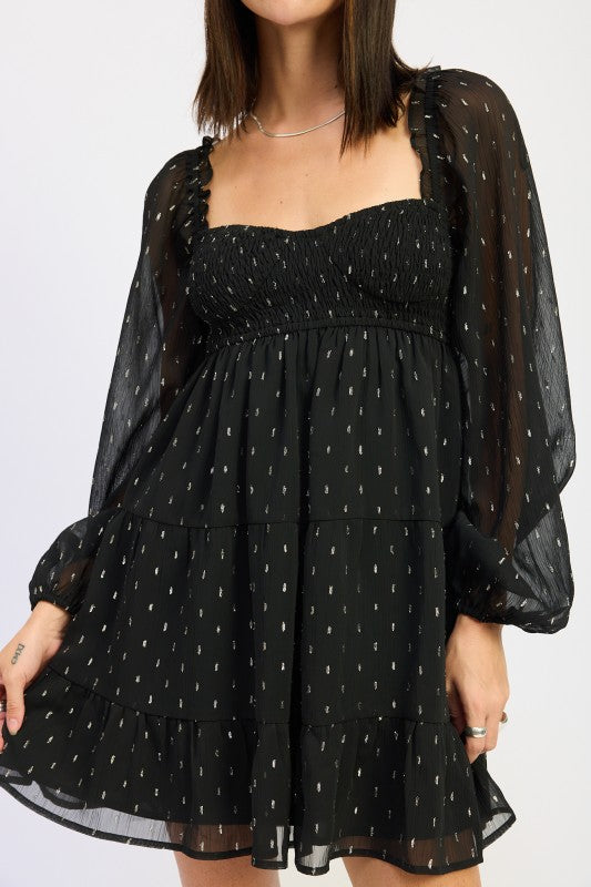 Long Sleeve Smocked Baby Doll Mini Dress | Trendy Mini Dresses Outfit Idea for Women by Ro + Ivy | Elevated Basics, Modern Comfort & Style