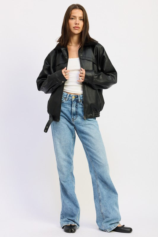 Faux Leather Shearling Collar Jacket | Trendy Jackets Outfit Idea for Women by Ro + Ivy | Elevated Basics, Modern Comfort & Style