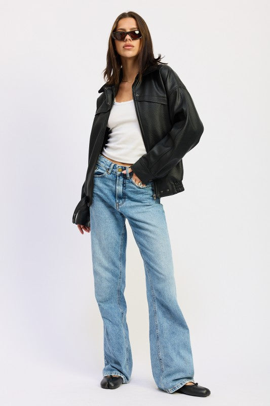 Faux Leather Shearling Collar Jacket | Trendy Jackets Outfit Idea for Women by Ro + Ivy | Elevated Basics, Modern Comfort & Style