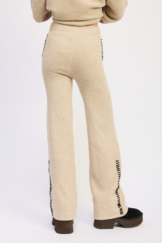 Soft Wide Leg Warm Pants With Decorative Stitching | Trendy Loungewear Pants Outfit Idea for Women by Ro + Ivy | Elevated Basics, Modern Comfort & Style