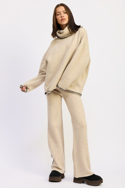 Soft Wide Leg Warm Pants With Decorative Stitching | Trendy Loungewear Pants Outfit Idea for Women by Ro + Ivy | Elevated Basics, Modern Comfort & Style