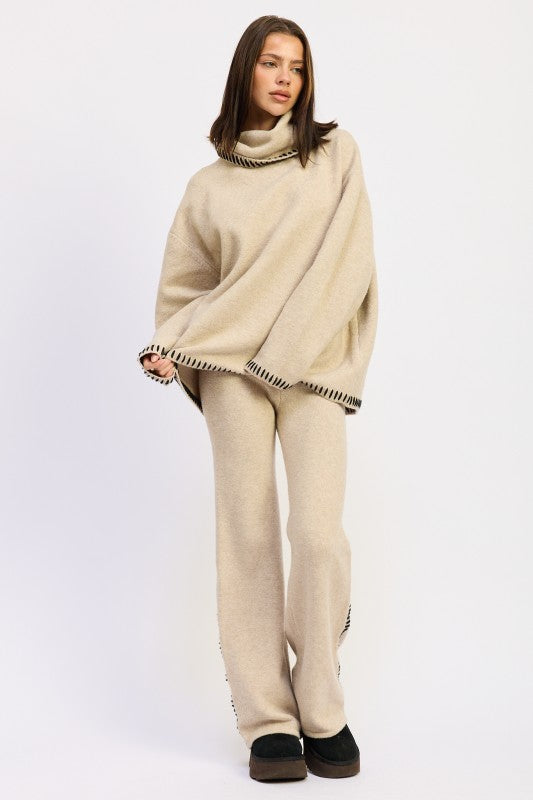 Soft Wide Leg Warm Pants With Decorative Stitching | Trendy Loungewear Pants Outfit Idea for Women by Ro + Ivy | Elevated Basics, Modern Comfort & Style