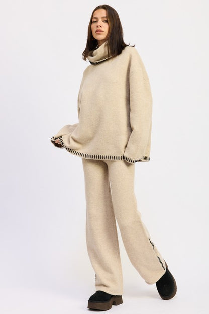 Soft Wide Leg Warm Pants With Decorative Stitching | Trendy Loungewear Pants Outfit Idea for Women by Ro + Ivy | Elevated Basics, Modern Comfort & Style