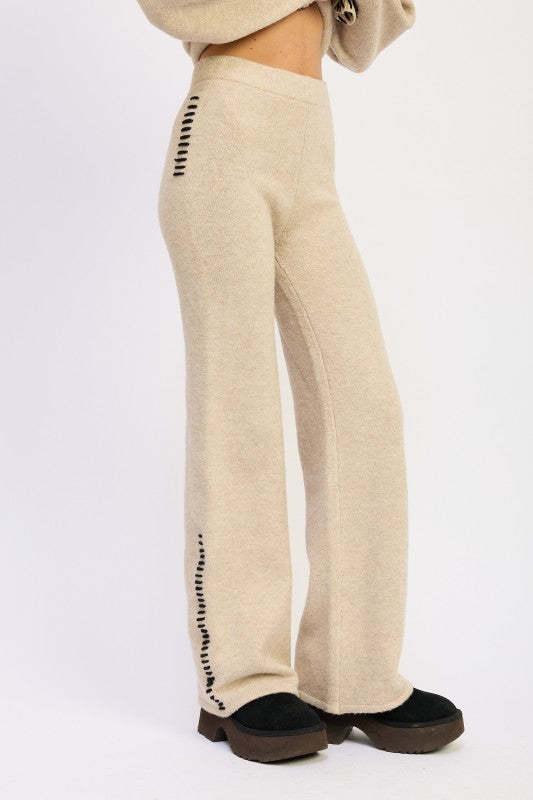 Soft Wide Leg Warm Pants With Decorative Stitching | Trendy Loungewear Pants Outfit Idea for Women by Ro + Ivy | Elevated Basics, Modern Comfort & Style