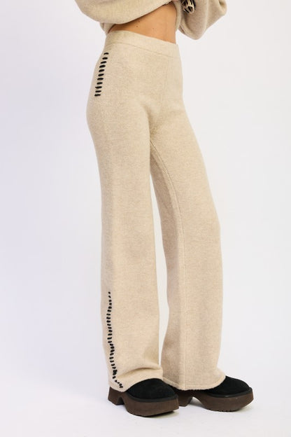 Soft Wide Leg Warm Pants With Decorative Stitching | Trendy Loungewear Pants Outfit Idea for Women by Ro + Ivy | Elevated Basics, Modern Comfort & Style