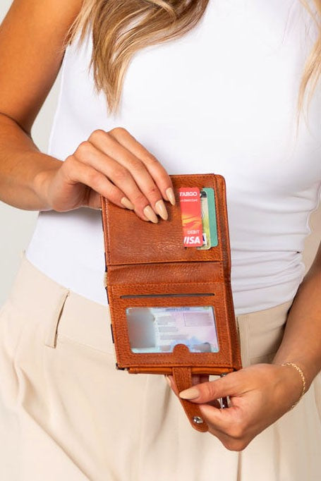 Cognac Check OneSize Mixed Media Checker Fold-Over Wallet | Trendy Wallets Outfit Idea for Women by Ro + Ivy | Elevated Basics, Modern Comfort & Style