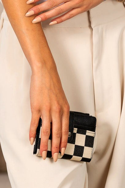 Mixed Media Checker Fold-Over Wallet | Trendy Wallets Outfit Idea for Women by Ro + Ivy | Elevated Basics, Modern Comfort & Style