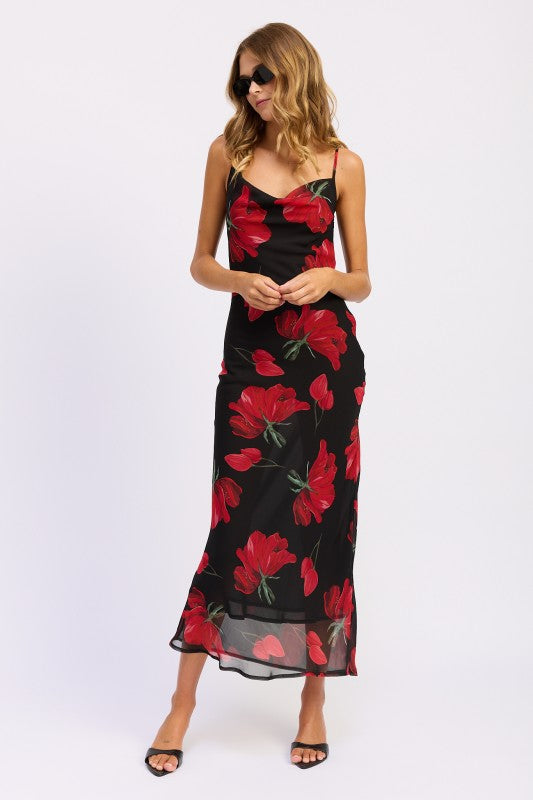 Floral Cowl Neck Fitted Maxi Dress | Trendy Maxi Dresses Outfit Idea for Women by Ro + Ivy | Elevated Basics, Modern Comfort & Style