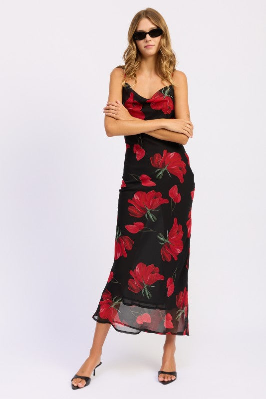 Floral Cowl Neck Fitted Maxi Dress | Trendy Maxi Dresses Outfit Idea for Women by Ro + Ivy | Elevated Basics, Modern Comfort & Style