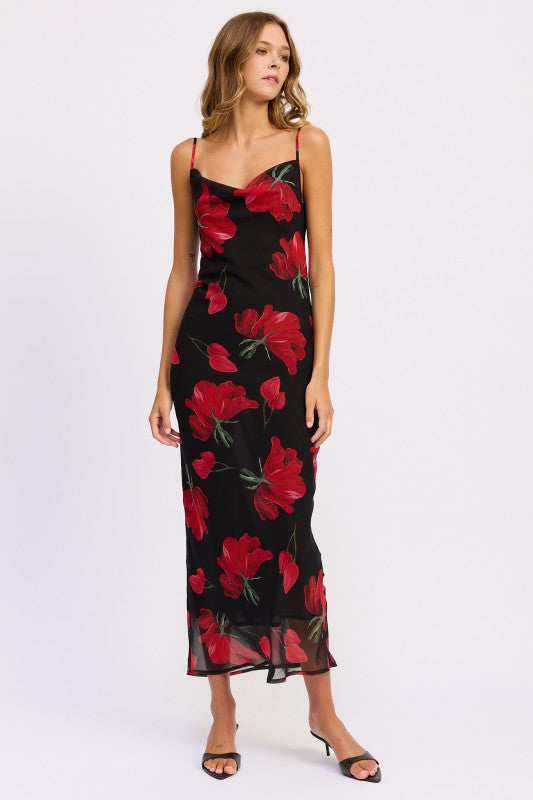Floral Cowl Neck Fitted Maxi Dress | Trendy Maxi Dresses Outfit Idea for Women by Ro + Ivy | Elevated Basics, Modern Comfort & Style