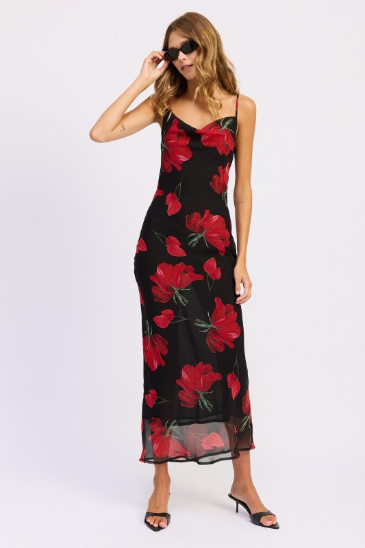 Floral Cowl Neck Fitted Maxi Dress | Trendy Maxi Dresses Outfit Idea for Women by Ro + Ivy | Elevated Basics, Modern Comfort & Style