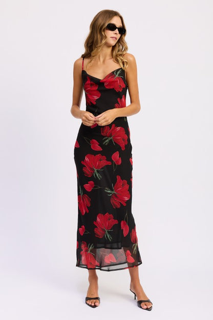 Floral Cowl Neck Fitted Maxi Dress | Trendy Maxi Dresses Outfit Idea for Women by Ro + Ivy | Elevated Basics, Modern Comfort & Style