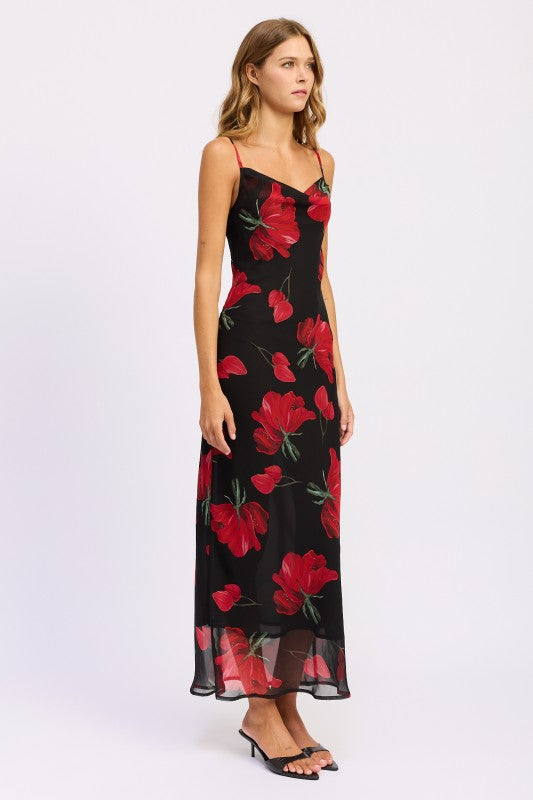 Floral Cowl Neck Fitted Maxi Dress | Trendy Maxi Dresses Outfit Idea for Women by Ro + Ivy | Elevated Basics, Modern Comfort & Style