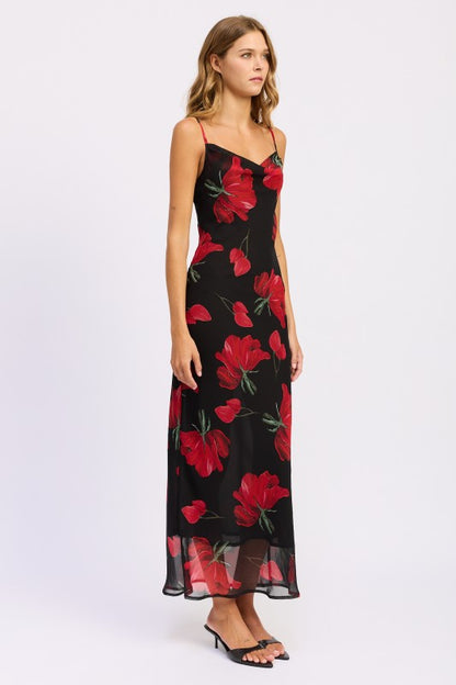 Floral Cowl Neck Fitted Maxi Dress | Trendy Maxi Dresses Outfit Idea for Women by Ro + Ivy | Elevated Basics, Modern Comfort & Style
