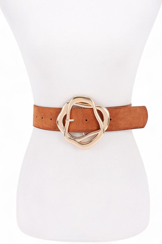 PU Twist Iconic Buckle Belt - Camel O S Belts