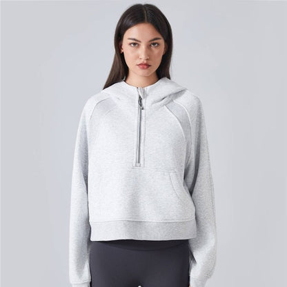 Gray Cozy Half-Zip Hoodie | Trendy Zip-Up Hoodies Outfit Idea for Women by Ro + Ivy | Elevated Basics, Modern Comfort & Style