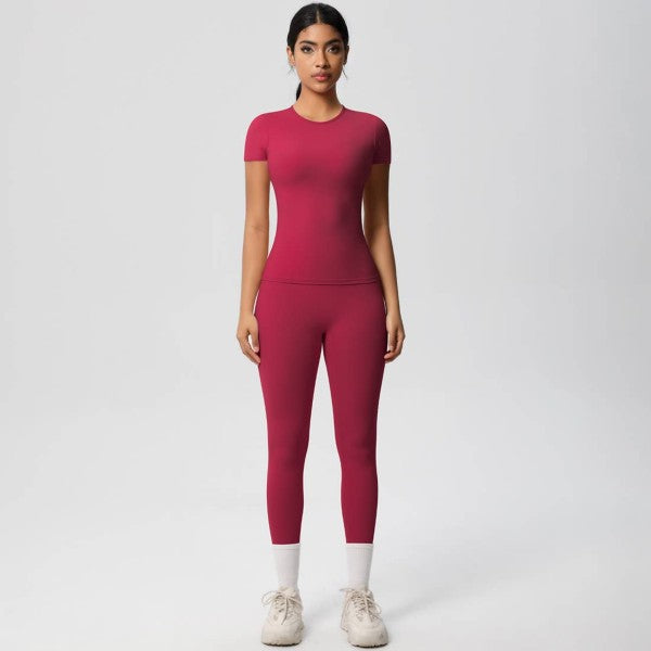 Rose Red Well-in Vogue CoreSculpt Short Sleeve Set | Trendy Outfit Idea for Women by Ro + Ivy | Elevated Basics, Modern Comfort & Style