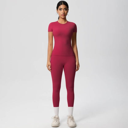 Rose Red Well-in Vogue CoreSculpt Short Sleeve Set | Trendy Outfit Idea for Women by Ro + Ivy | Elevated Basics, Modern Comfort & Style