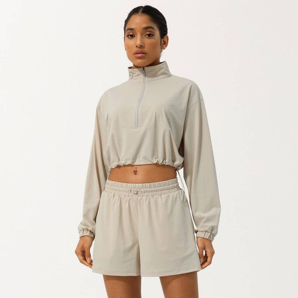 Khaki Well-in Vogue Momentum Half-Zip Shorts Set | Trendy Outfit Idea for Women by Ro + Ivy | Elevated Basics, Modern Comfort & Style