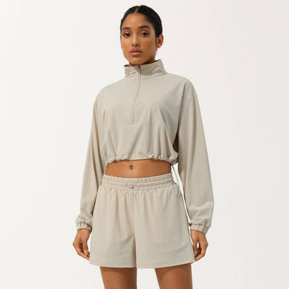 Khaki Well-in Vogue Momentum Half-Zip Shorts Set | Trendy Outfit Idea for Women by Ro + Ivy | Elevated Basics, Modern Comfort & Style
