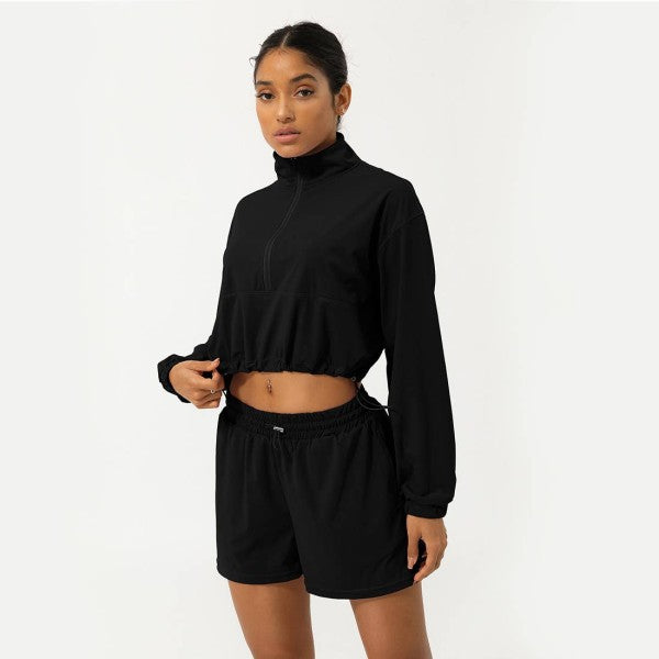 Black Well-in Vogue Momentum Half-Zip Shorts Set | Trendy Outfit Idea for Women by Ro + Ivy | Elevated Basics, Modern Comfort & Style