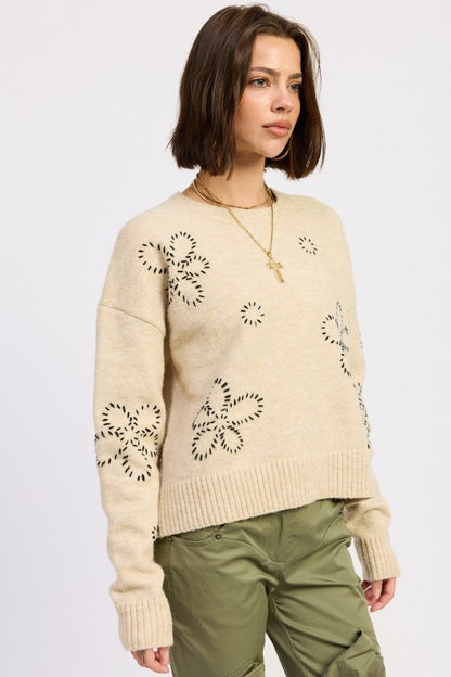 Floral Whipstitch Crew Neck Sweater | Trendy Sweaters Outfit Idea for Women by Ro + Ivy | Elevated Basics, Modern Comfort & Style