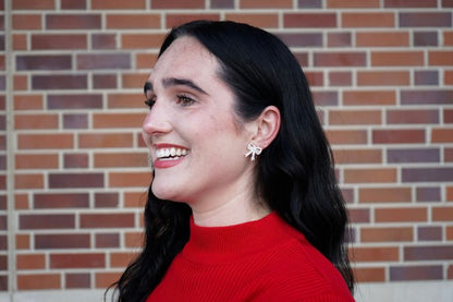 White Christmas Bow Stud Earrings | Trendy Earrings Outfit Idea for Women by Ro + Ivy | Elevated Basics, Modern Comfort & Style