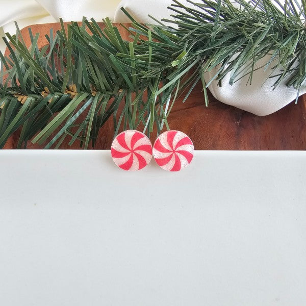 Red and White OneSize Christmas Peppermint Stud Earrings | Trendy Earrings Outfit Idea for Women by Ro + Ivy | Elevated Basics, Modern Comfort & Style