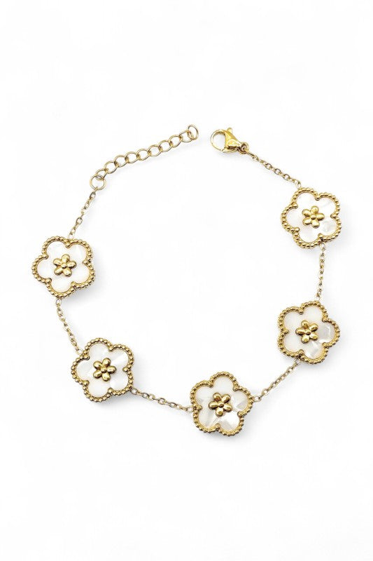 White O S Stainless Steel Flower Bracelet | Trendy Bracelets Outfit Idea for Women by Ro + Ivy | Elevated Basics, Modern Comfort & Style