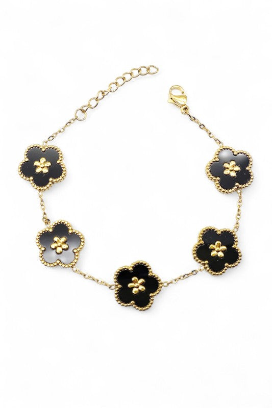 Black O S Stainless Steel Flower Bracelet | Trendy Bracelets Outfit Idea for Women by Ro + Ivy | Elevated Basics, Modern Comfort & Style