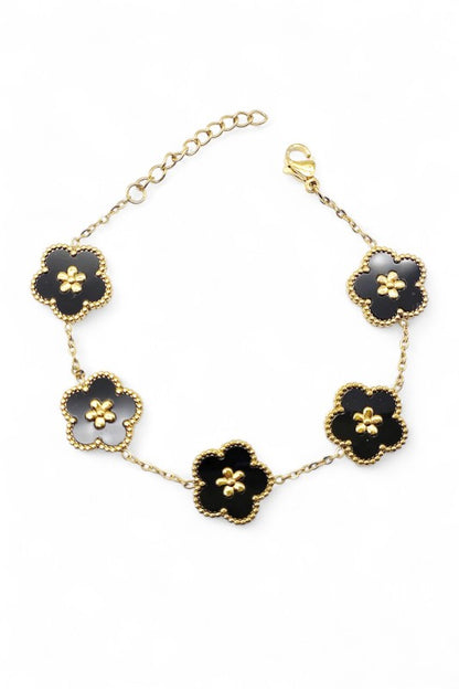 Black O S Stainless Steel Flower Bracelet | Trendy Bracelets Outfit Idea for Women by Ro + Ivy | Elevated Basics, Modern Comfort & Style